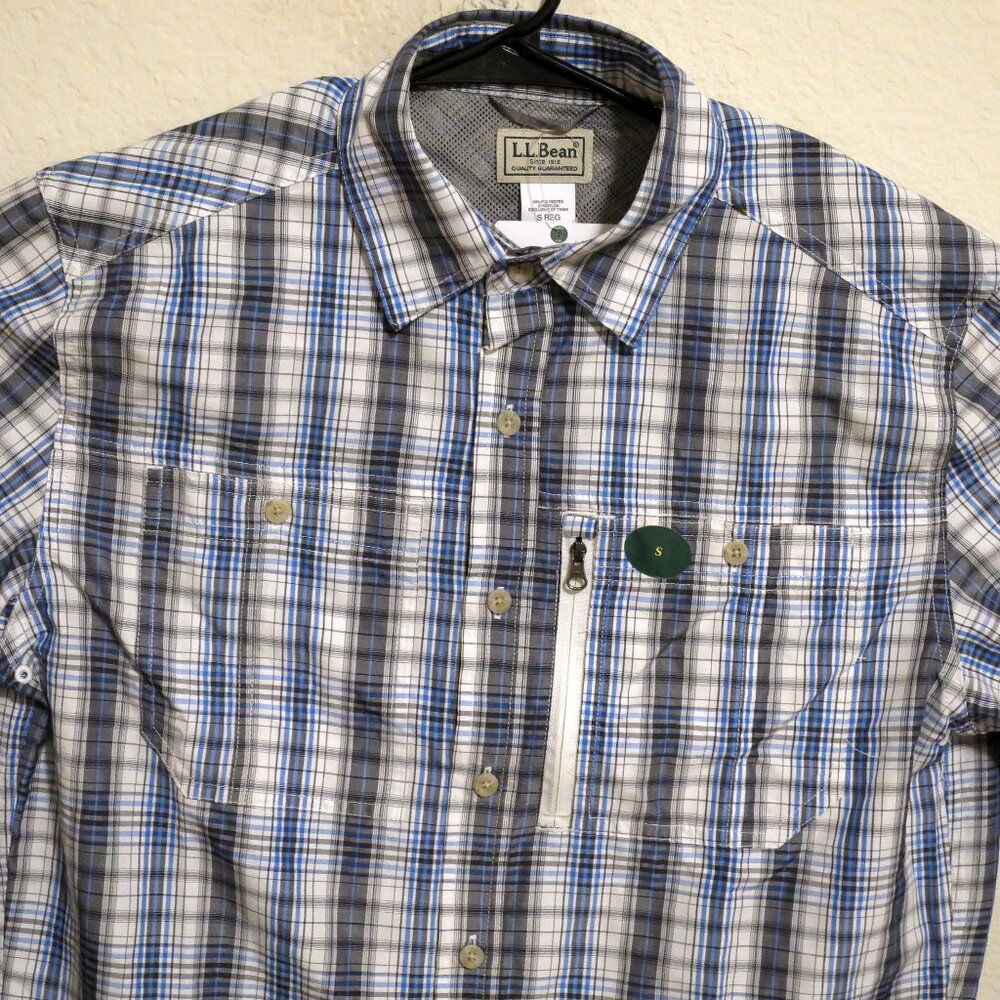 LL Bean Shirt Mens Small New Long Sleeve Button Fishing UPF50 White Blue Striped